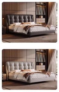 Nouveau design moderne lit de rangement tissu rembourrage cadre en bois King/Queen Size léger italien luxueux hôtel maison - Product Image 4