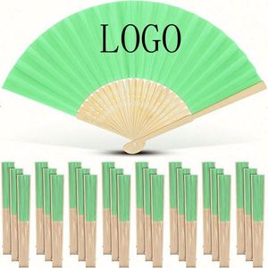 Precio de fábrica: Abanico de mano de tela de bambú de 21 cm (8 pulgadas) con estampado de seda blanca para novias, bodas, fiestas, regalo de empresa DIY barato, decoración. - Product Image 3