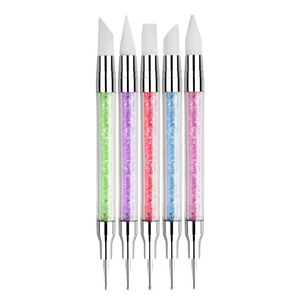 Pinceau à ongles double tête, double usage, fibres artificielles, manche en plastique, stylo de gaufrage, stylo de précision, aiguille de précision, lot de 5 - Product Image 2