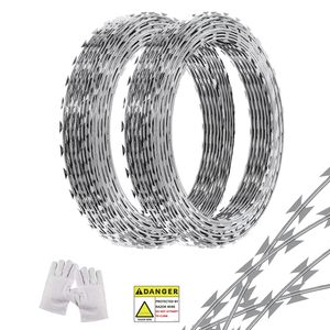 Fil barbelé LMYYGOO 98 pieds, 2 rouleaux, clôture en concertina, acier galvanisé à chaud argenté pour clôture de sécurité murale - Product Image 1