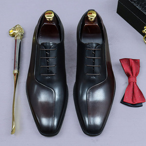 Chaussures en cuir formelles pour hommes, rétro, nostalgiques, haut de gamme, faites à la main, à lacets, multicolores, style Oxford, pour cocktail et mariage - Product Image 3