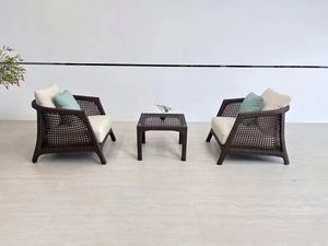 Yilin ชุดเก้าอี้รับประทานอาหารกลางแจ้งหรูหราทันสมัยขายดีเฟอร์นิเจอร์ลานหวายกันน้ำสำหรับการพักผ่อนในโรงแรมไม้สักสวนพักผ่อน - Product Image 3