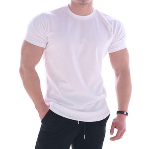 Logotipo personalizado en blanco Slim Fit Sport Gym Hombres Camisetas Correr Muscle Fit Curved Hem Camisetas - Product Image 5