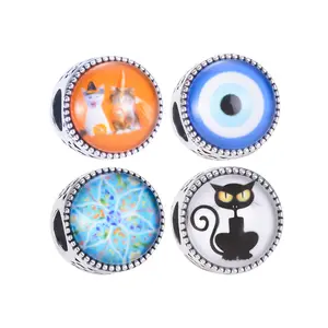 Wholesale 925 silver jewelry eye cat flower pattern charming beads animal plant crystal glass charms for bracelet diy