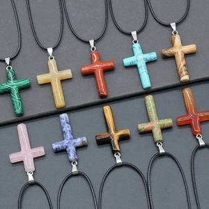 도매 40mm 치유 천연석 혼합 펜던트 큰 크로스 보석 크리스탈 스톤 목걸이 로프 체인 - Product Image 2