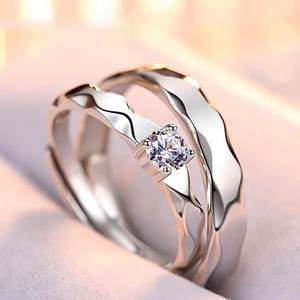 هدايا الحب العصرية Amiee هدايا عيد الحب الفاخرة النساء وعد الرجال خواتم الزفاف زوجين الفضة الإسترلينية مع الزركون - Product Image 2