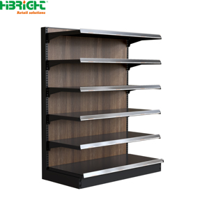 Wood Grain Gondola Shelving Steel Retail Display <b>Rack</b> with Guardrails Floor Standing Supermarket Store <b>Shelf</b> - Product Image 5