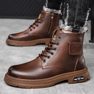 Bottes d'hiver pour hommes en cuir véritable, bout rond, doublure en fourrure, semelle extérieure en caoutchouc, semelle intermédiaire en EVA - Product Image 2
