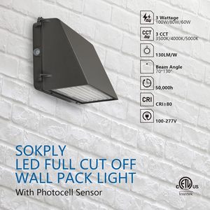 ไฟติดผนัง LED แบบหรี่แสงได้ รุ่น Full Cutoff 100W/80W/60W และปรับอุณหภูมิสีได้ 3500K/4000K/5000K, 100-277V IP65 ได้รับมาตรฐาน ETL - Product Image 2