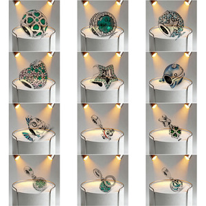 Bracelet DIY en argent 925 NPandoraer avec logo original, perles en verre vert Sirène, Dauphin, Étoile de mer, Tortue, boîte, perles tissées - Product Image 1