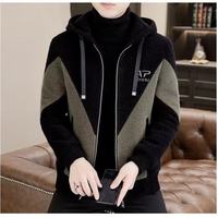 YH Neuer Bestseller Individuelles Logo OEM Strick-Hoodie mit Tasche Kordelzug-Jacke Mantel Farbblock-Reißverschluss Herren Strick-Cardigan Pullover