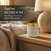 Bougie parfumée en cire de soja naturelle dans un bocal en verre givré avec couvercle doré, aromathérapie longue durée pour la relaxation à la maison ou au bureau