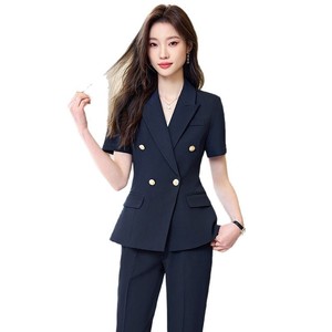 Women's Short Sleeve Suit Set Summer Thin Style Elegant Workwear Professional Manager Uniform Breathable Polyester Fabric - Product Image 5
