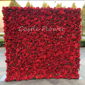 M1012 3d花墙红丝玫瑰墙婚礼装饰人造花背景活动艺术卷起花墙