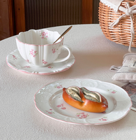 Service à thé de style européen, motif fleurs de cerisier roses, mignon, en porcelaine fine, tasses et soucoupes, sans BPA, écologique