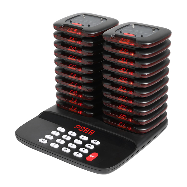 Wireless Restaurant Pager System Wireless Calling Paging System 20 Coaster Beepers Buzzers Double Charger for Cafe Church