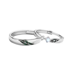 Couple Wedding <b>Ring</b> <b>Set</b> Personality Open Adjustable Moonstone Couple <b>Ring</b> Leaves Lover <b>Ring</b> for <b>Men</b> Women Promotion Price - Product Image 5