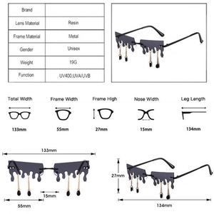 Nouvelles Lunettes de Soleil Rectangulaires Sans Monture pour Femme, avec Verres Transparents Effet Goutte d'Eau et Pendentif Larme, Modèle Océan - Product Image 5