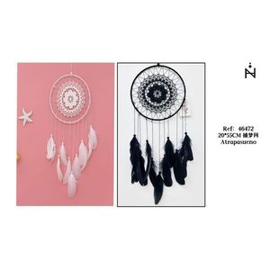 Acchiappasogni 20x55cm con Piume Bianche e Nere, Decorazione da Parete - Product Image 1