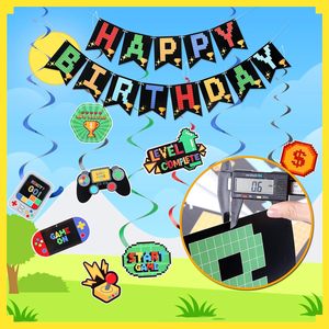 Decoración de <span class=keywords><strong>Cumpleaños</strong></span> con Temática de Videojuegos, Pancarta de <span class=keywords><strong>Feliz</strong></span> <span class=keywords><strong>Cumpleaños</strong></span> |   Decoraciones de bolas y remolinos de nido de abeja Rainbow Video Game para niños y adultos. - Product Image 3