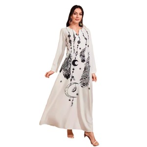 Sitio Independiente para la Nueva Colección de Verano: Elegante Vestido Largo Acampanado con Cuello en V para Mujer, con Estampado de Hilo Largo y Cremallera, Estilo Urbano - Product Image 5