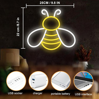 لافتة نيون مخصصة من الأكريليك الأصفر بتصميم نحلة، إضاءة LED قابلة للتعتيم للكاميرات والحفلات والمتاجر