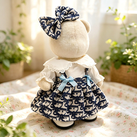 [Uniquement en tissu] Tenue pour poupée Lina Bear de taille moyenne 30 cm - Robe florale bleue et blanche avec nœud, ensemble chemise blanche, accessoire pour poupée
