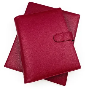 Kadın şarap kırmızı toptan özel A5A6 Vegan Pu deri Folio planlayıcısı kapak dizüstü gündem