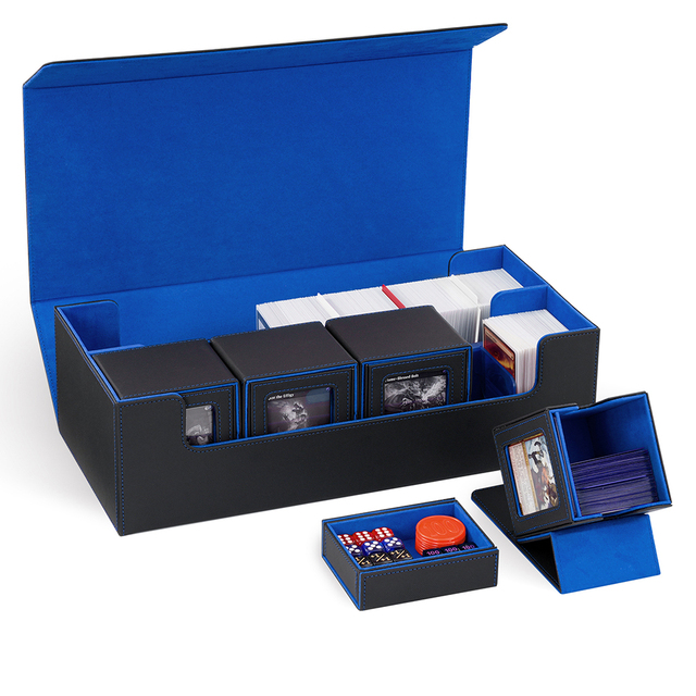 Custom TCG Deck Box Set-Portable Table Game Organizer for Carrom Board 520+ Double-Sleeved Cards | PU Leather Combination Lock |