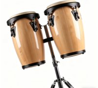 Wholesale 8"+9" Natural Gloss Wood Conga Drum Set With Chrome Stand, Goat Skin Hand Percussion Custom Logo for Band Stage