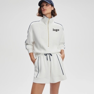 Ensemble de tennis pour femme personnalisé, comprenant un sweat à demi-zip coupe trapèze et un haut de golf à manches longues, doux, taille haute, élastique, avec imprimé sur le devant de la taille - Product Image 1