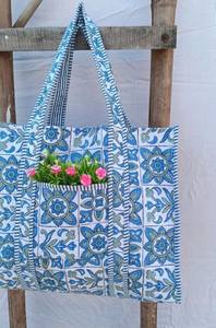 Bolso Tote de Algodón Acolchado Kantha, Reversible, con Estampado Floral, Ecológico, para Compras, Viajes, Bolso de Hombro - Product Image 6