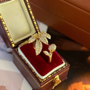 Bague ouverte ajustable en zircon motif feuille de bananier pour femme, bijou de doigt tendance pour les vacances - Product Image 4