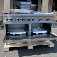Fourneau à gaz professionnel Vansenk à 6 brûleurs + gril à charbon de bois de 24 pouces, plaque de cuisson, garantie 1 an, acier inoxydable, équipement commercial