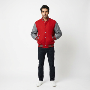 Wholesale Custom Canvas Cotton Sleeve Stand Breathable Winter <b>Baseball</b> <b>Jacket</b> <b>Men</b> Varsity Letterman Embroidery Logo Reasonable - Product Image 1