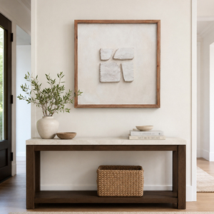 <b>Square</b> Sandstone Hand Painted Minimalist Artwork Paintings and Wood Relief Wall Arts for Home House Hotel Interior Decoration - Product Image 1