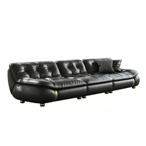 Divano a fila verticale in pelle di mucca di lusso moderno primo strato per soggiorno nero Design di fascia alta per Villa in barca a vela - Product Image 6