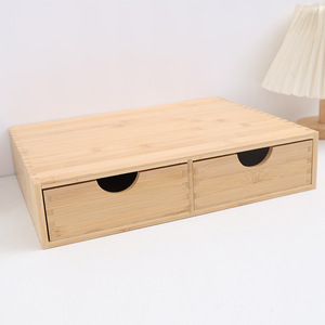 Wooden Desktop <b>Storage</b> <b>Box</b> With Double <b>Drawer</b> Organizer For Office Supplies And Sunglasses Rectangle Shape Solid Color - Product Image 3