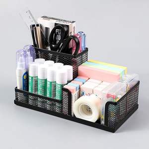 Porte-stylo en métal, boîte de rangement carrée, organisateur de bureau multifonctionnel, fournitures de bureau, papeterie pour étudiants avec design en maille - Product Image 2