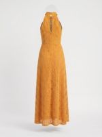 Robe longue vintage formelle d'été pour femme, en dentelle translucide, col halter, bord festonné, sans manches, coupe trapèze