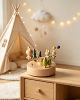 Boîtes à musique à manivelle écologiques en hêtre, à fond rond, avec lapin à bascule, pour enfants, idéales comme cadeau