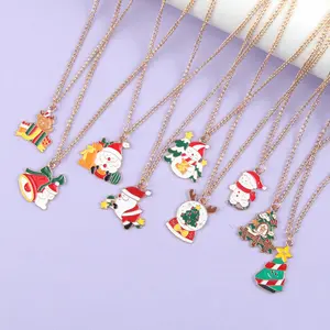 Fashion Christmas Multi-layer Necklace for Women Santa Claus Bells Tree Charm Beads Choker Necklace New Year Party Jewelry