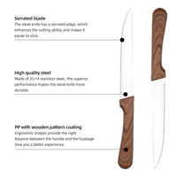 Lot de 6 couteaux à steak avec manche en PP et lame en acier inoxydable, logo personnalisé/OEM, bas quantité minimale de commande, excellent prix pour une utilisation multi-scènes