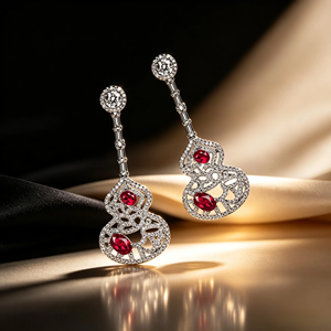 Boucles d'oreilles tendance plaquées or FYEDRED3367 avec zircon et argent 925, design gourde Ruyi de luxe léger - Product Image 3