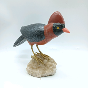 Escultura de pájaro de ágata negra/jaspe rojo, arte popular, para regalos navideños BJ1086 - Product Image 2