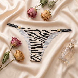 Wholesale Women's Zebra Print <b>Seamless</b> <b>Thong</b> Panty Comfortable Low Rise Ice Silk Panties Ultra Thin Slim Straps Sexy Underwear - Product Image 3