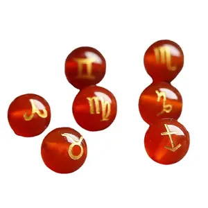 Wholesale 8mm 10mm 12mm Red And Black Agate Zodiac Engraved Loose Beads For DIY Jewelry Making
