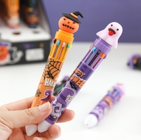 Stylo à bille d'Halloween à dix couleurs, thème citrouille et fantôme de dessin animé, stylo de festival, matériel de journalisation pour étudiants, stylo de couleur