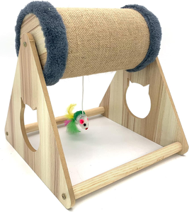 Balle à gratter pour <span class=keywords><strong>chat</strong></span> en sisal avec support en bois massif, jouet rotatif anti-dépression pour <span class=keywords><strong>chat</strong></span> d'intérieur et chaton - Product Image 1