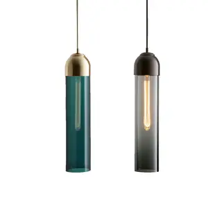 Moderne Pendentif Lampe Verre abat-jour Cylindre E14 Ampoule LED Lumière Pendante